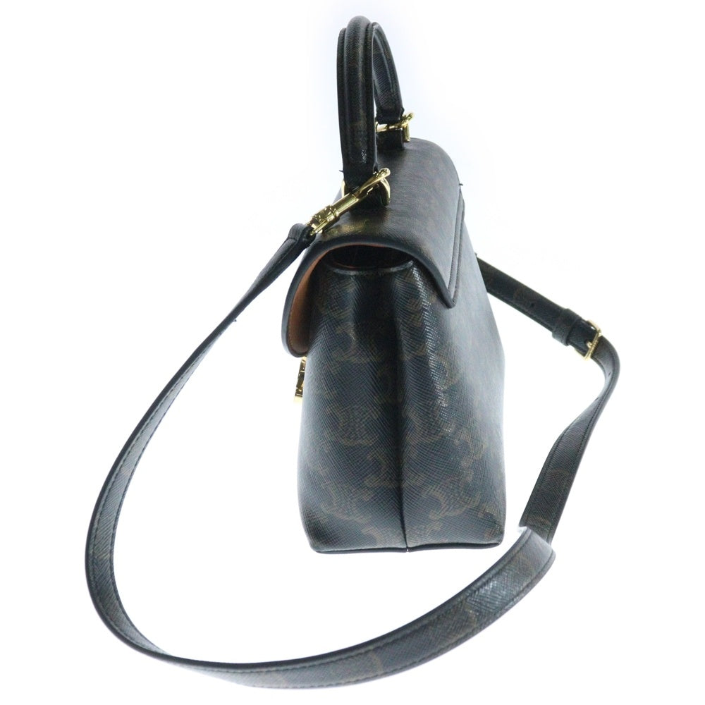 CELINE(セリーヌ) ティーンニノ 2WAYハンドバッグ ショルダーバッグ トリオンフ ブラウン ゴールド金具 レザー×PVC