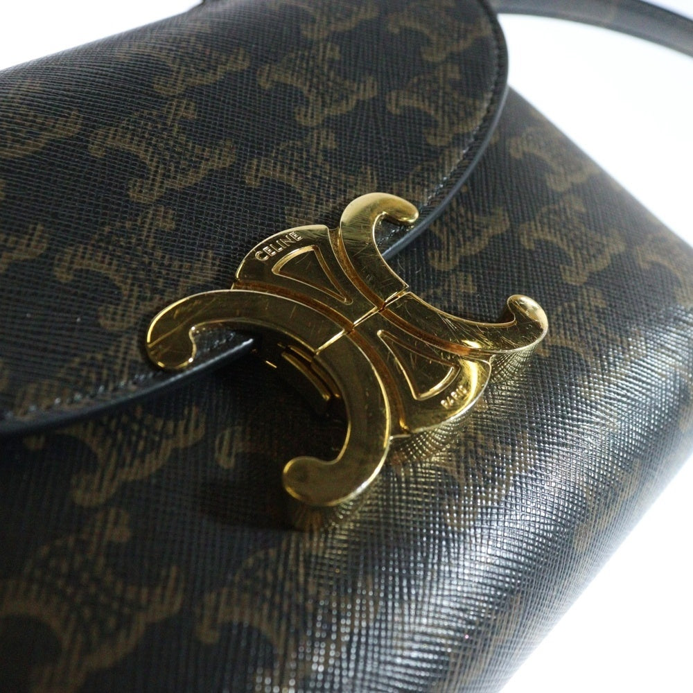 CELINE(セリーヌ) ティーンニノ 2WAYハンドバッグ ショルダーバッグ トリオンフ ブラウン ゴールド金具 レザー×PVC