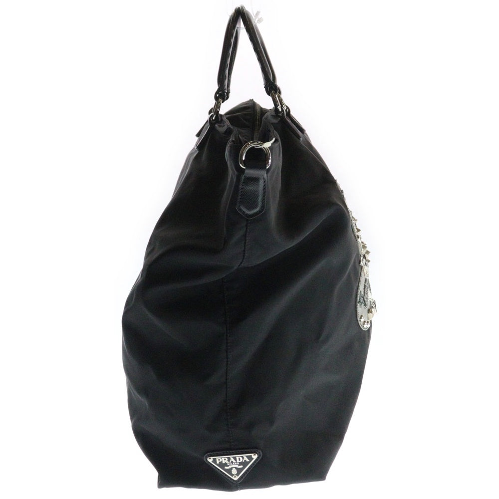 PRADA(プラダ) サフィアーノ スカル スタッズ 2WAYバッグ ショルダーバッグ ハンドバッグ トートバッグ テスート×レザー ブラック シルバー金具