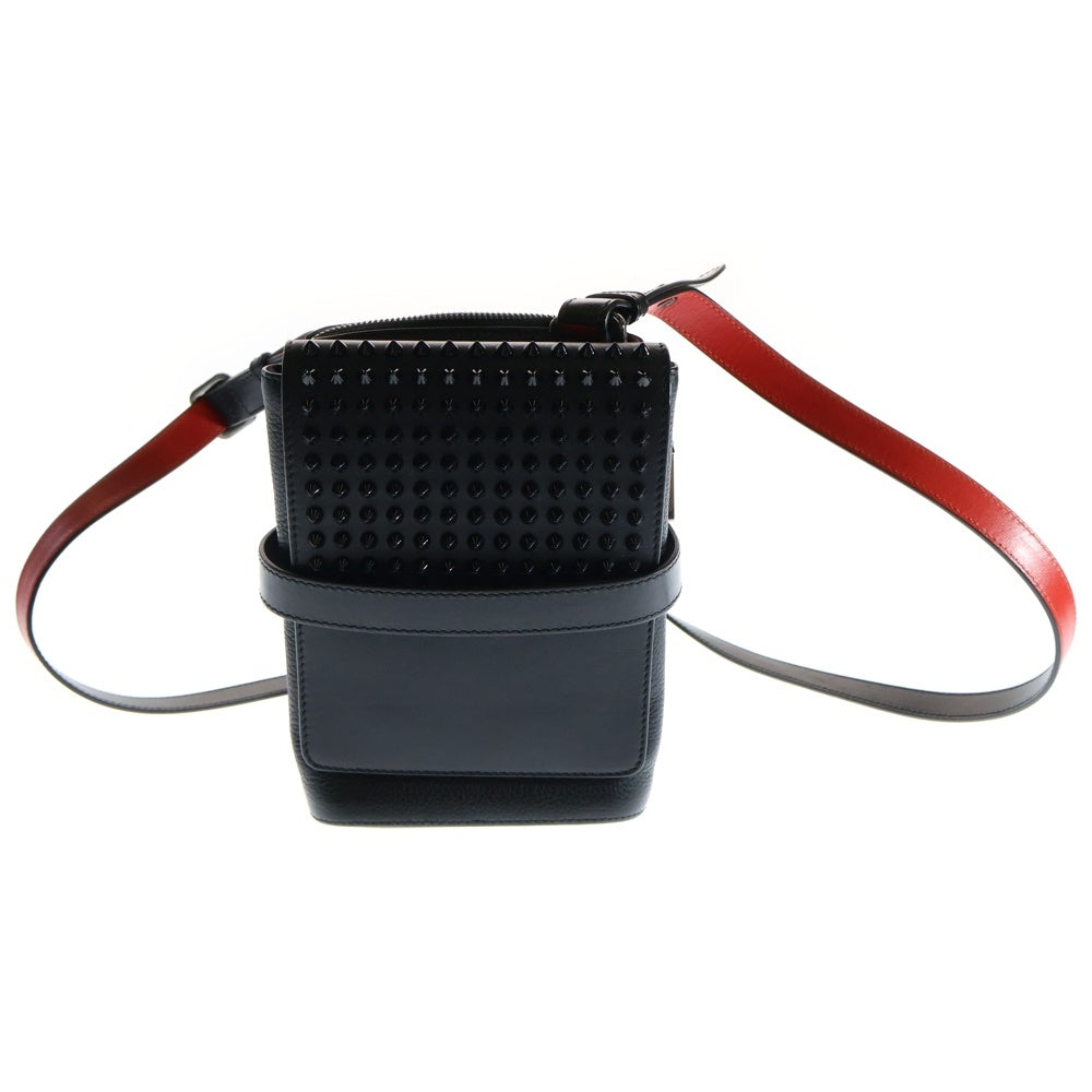 CHRISTIAN LOUBOUTIN(クリスチャンルブタン) ベンチリポーター スタッズ ショルダーバッグ ミニバッグ ブラック×レッド レザー シルバー金具