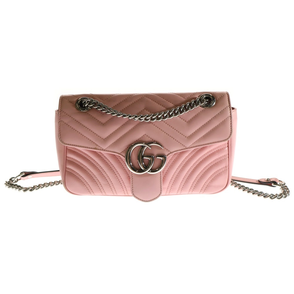 GUCCI(グッチ) GGマーモント キルティングショルダーバッグ チェーンバッグ シルバー金具 レザー ピンク 443497