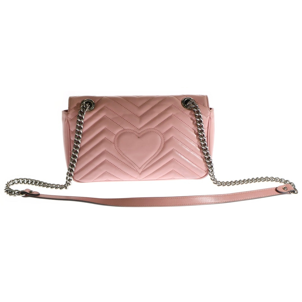 GUCCI(グッチ) GGマーモント キルティングショルダーバッグ チェーンバッグ シルバー金具 レザー ピンク 443497