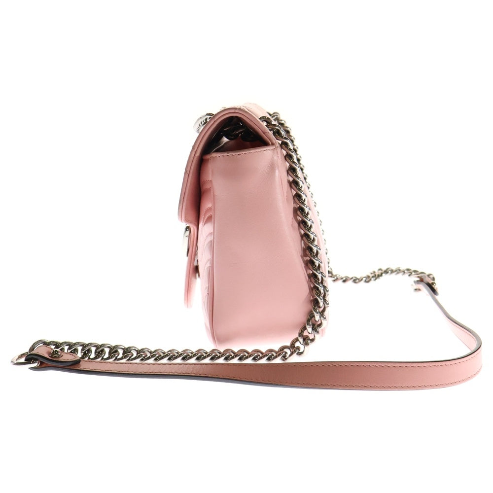 GUCCI(グッチ) GGマーモント キルティングショルダーバッグ チェーンバッグ シルバー金具 レザー ピンク 443497