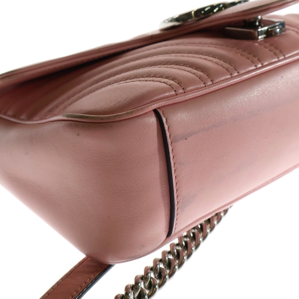 GUCCI(グッチ) GGマーモント キルティングショルダーバッグ チェーンバッグ シルバー金具 レザー ピンク 443497