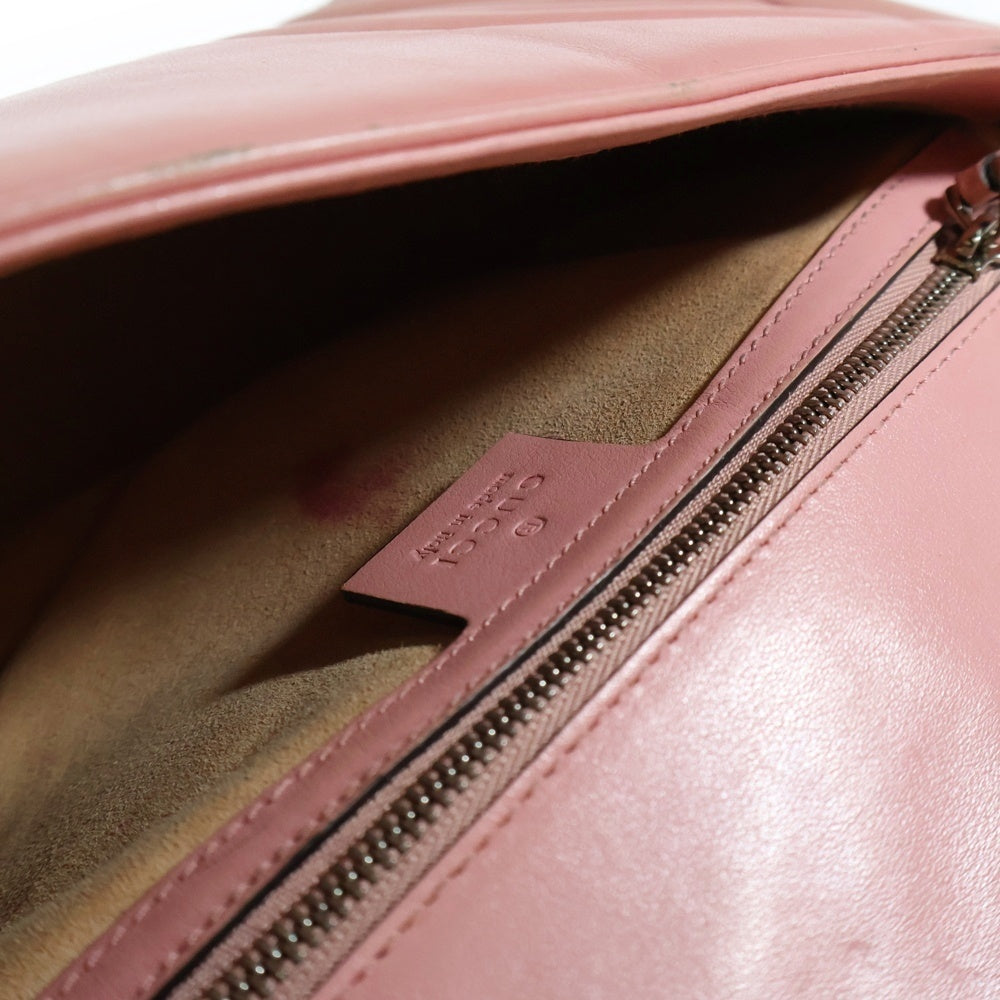 GUCCI(グッチ) GGマーモント キルティングショルダーバッグ チェーンバッグ シルバー金具 レザー ピンク 443497