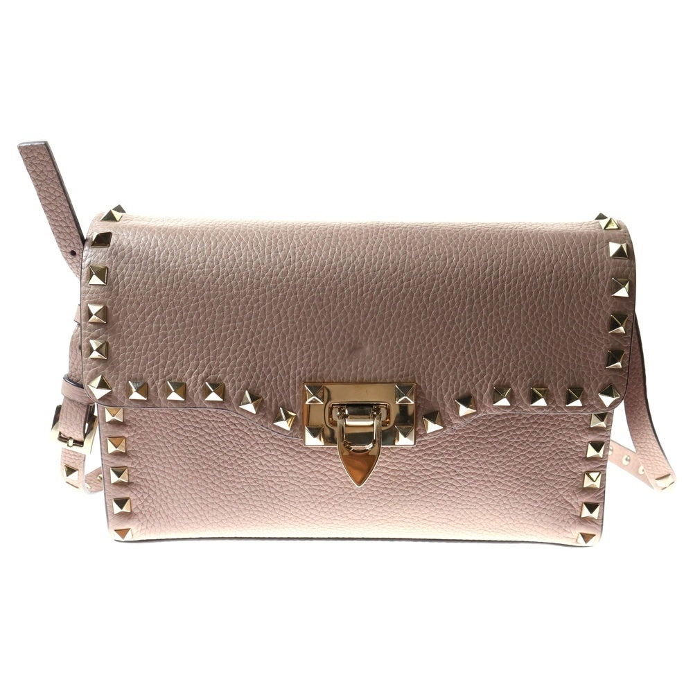 VALENTINO(ヴァレンティノ) ロックスタッズ ミニ ショルダーバッグ ミニバッグ レザー ピンクベージュ ゴールド金具
