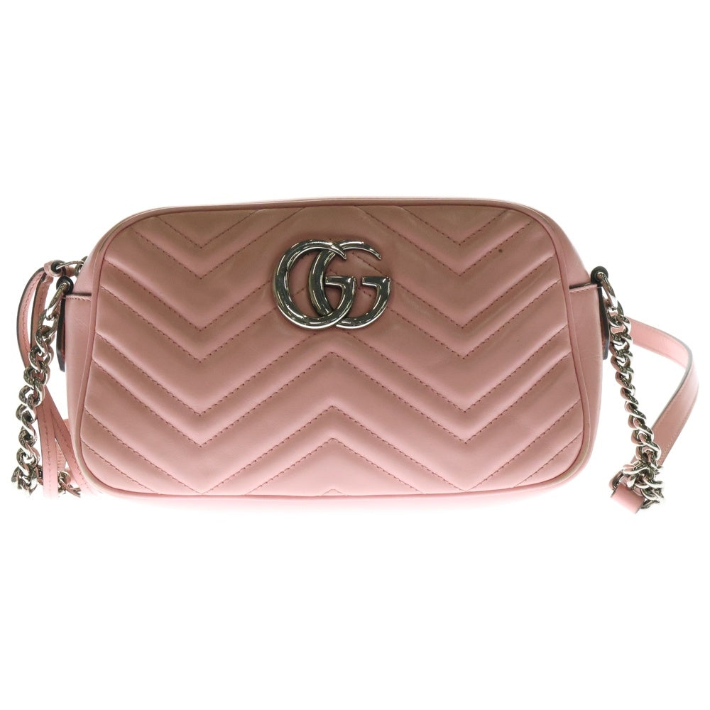 GUCCI(グッチ) GGマーモント キルティング チェーンショルダーバッグ ミニバッグ シルバー金具 レザー ピンク 447632