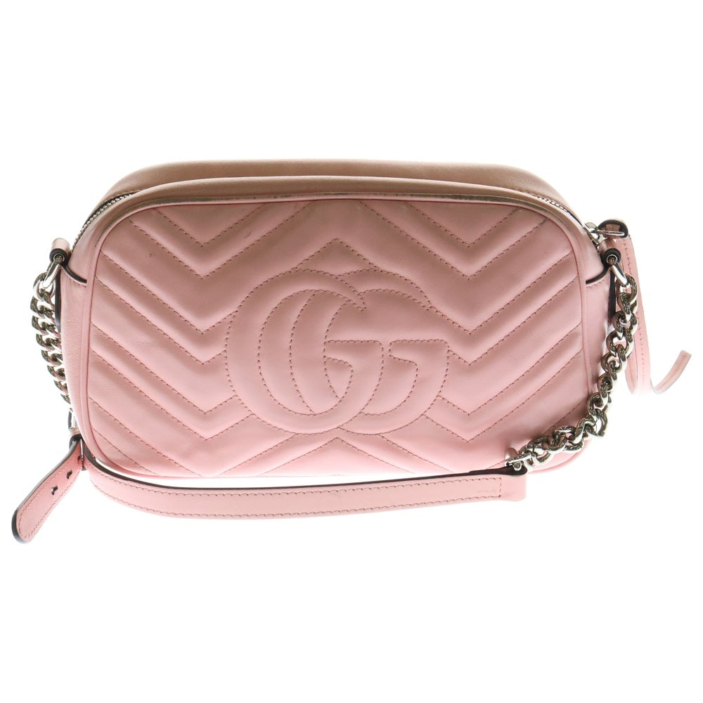 GUCCI(グッチ) GGマーモント キルティング チェーンショルダーバッグ ミニバッグ シルバー金具 レザー ピンク 447632