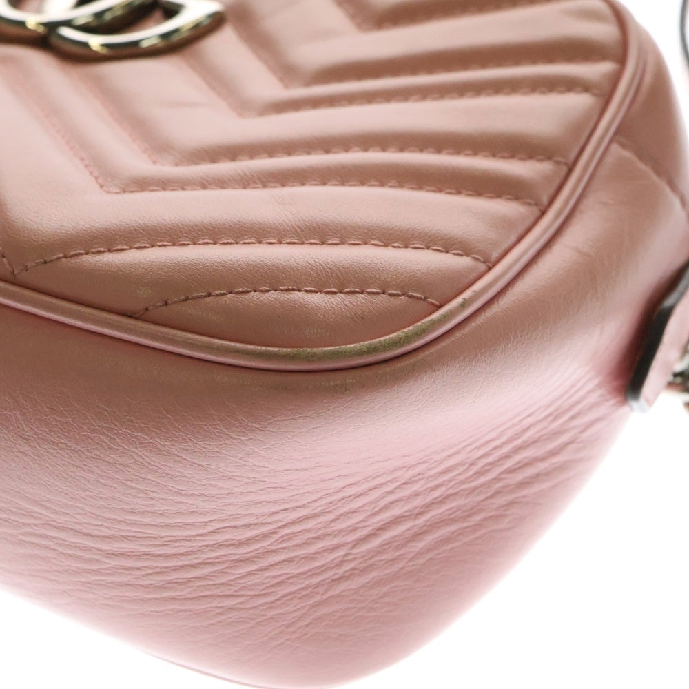 GUCCI(グッチ) GGマーモント キルティング チェーンショルダーバッグ ミニバッグ シルバー金具 レザー ピンク 447632