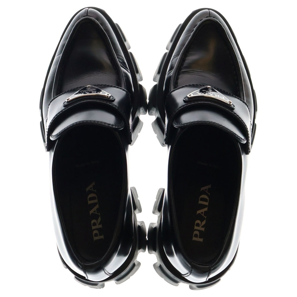 PRADA(プラダ) モノリス トライアングルロゴプレート ブラッシュドレザー 厚底 ローカットシューズ ローファー ブラック レディース 1D663M