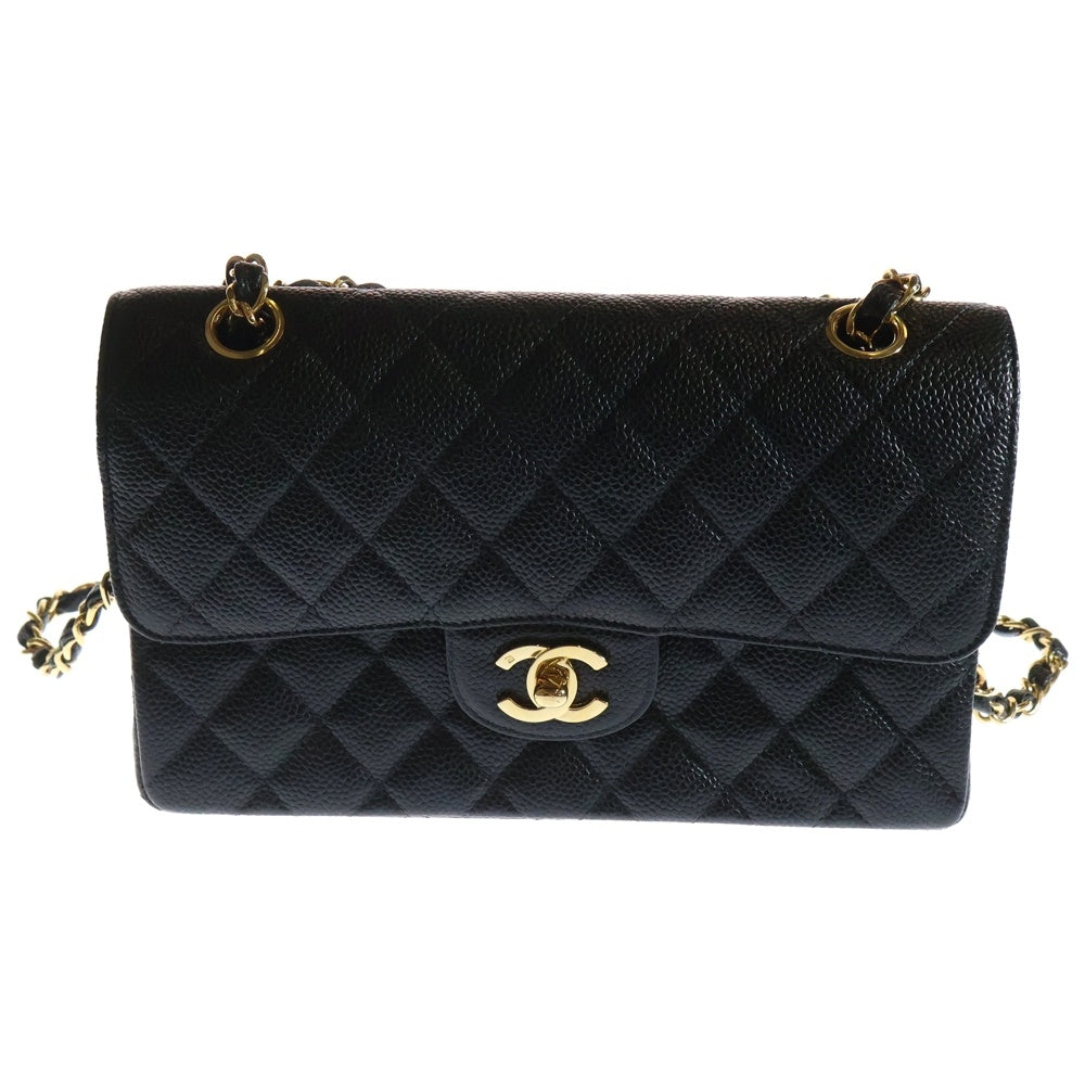 CHANEL(シャネル) マトラッセ23 Wフラップ Wチェーン ショルダーバッグ ブラック キャビアスキン ゴールド金具 A01113