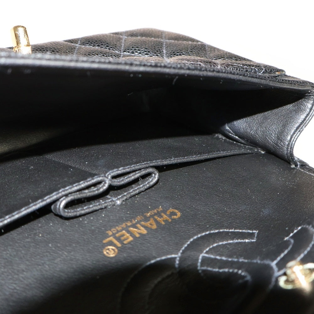 CHANEL(シャネル) マトラッセ23 Wフラップ Wチェーン ショルダーバッグ ブラック キャビアスキン ゴールド金具 A01113