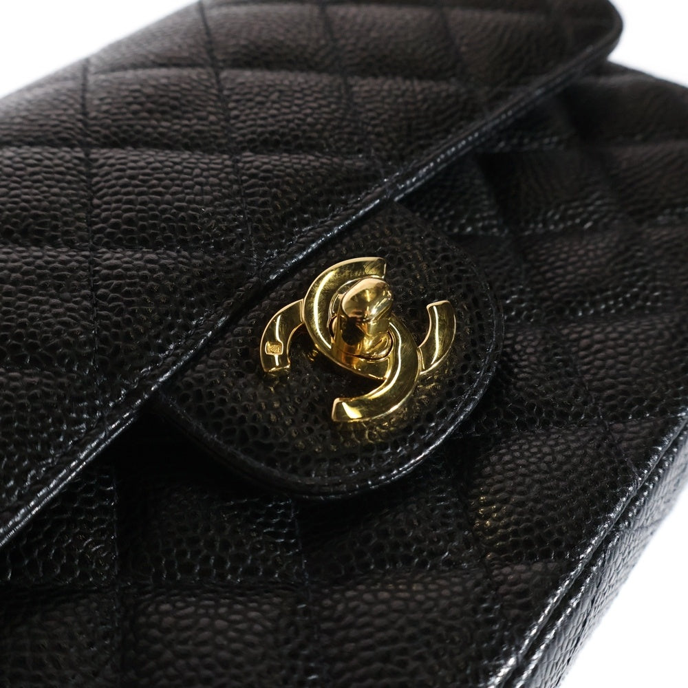 CHANEL(シャネル) マトラッセ23 Wフラップ Wチェーン ショルダーバッグ ブラック キャビアスキン ゴールド金具 A01113
