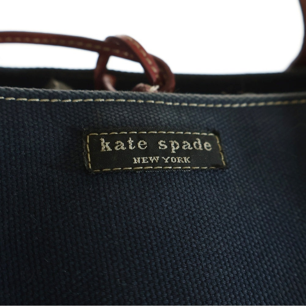 Kate Spade(ケイトスペード) ワッペンロゴ キャンバス レザー トートバッグ ネイビー/レッド