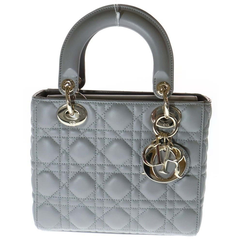 Christian Dior(クリスチャンディオール) Lady Dior My ABCDior マイレディディオール カナージュ 2WAY チャーム付レザーハンドバッグ ショルダーバッグ グレー レディース
