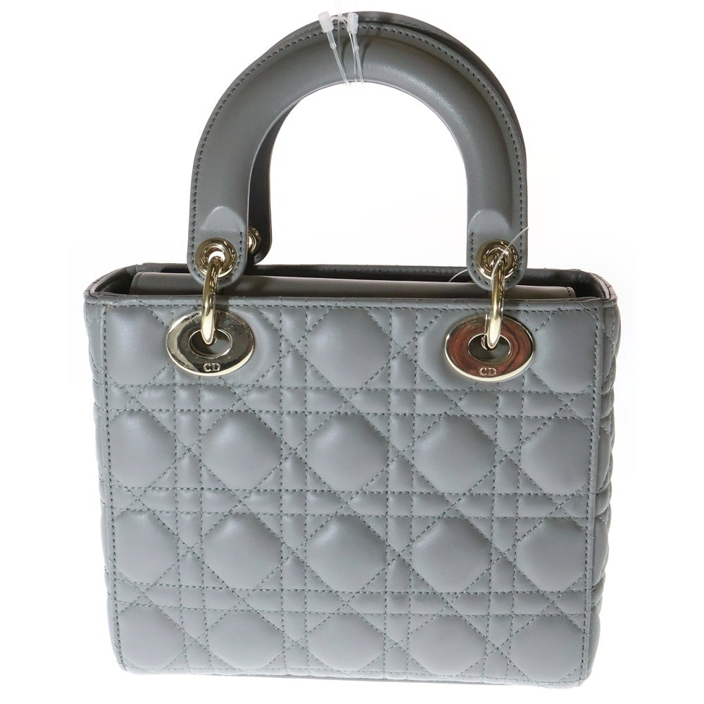 Christian Dior(クリスチャンディオール) Lady Dior My ABCDior マイレディディオール カナージュ 2WAY チャーム付レザーハンドバッグ ショルダーバッグ グレー レディース