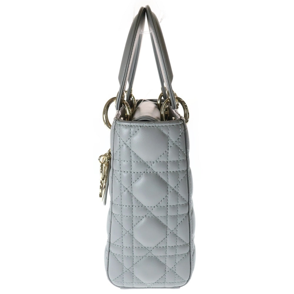 Christian Dior(クリスチャンディオール) Lady Dior My ABCDior マイレディディオール カナージュ 2WAY チャーム付レザーハンドバッグ ショルダーバッグ グレー レディース