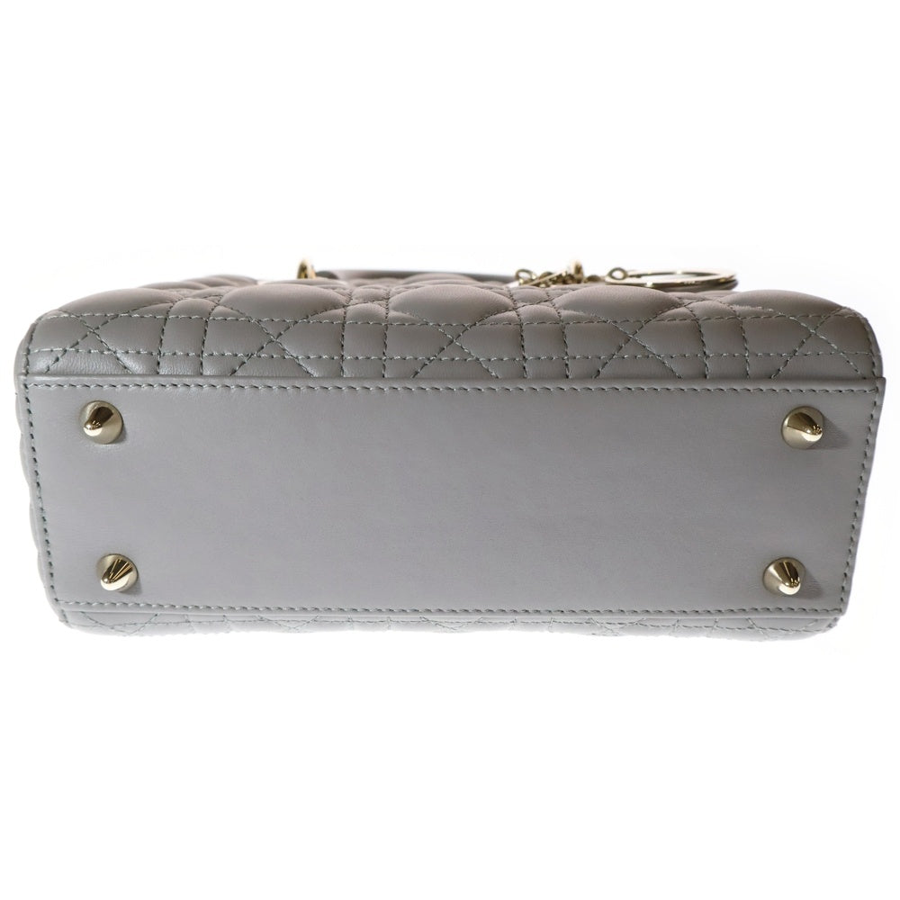 Christian Dior(クリスチャンディオール) Lady Dior My ABCDior マイレディディオール カナージュ 2WAY チャーム付レザーハンドバッグ ショルダーバッグ グレー レディース