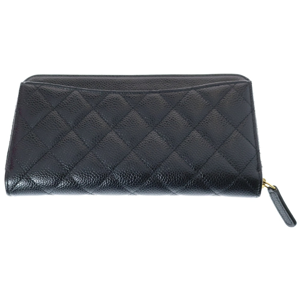 CHANEL(シャネル) ココマーク マトラッセ キャビアスキン レザーラウンドジップロングウォレット 長財布 ブラック レディース