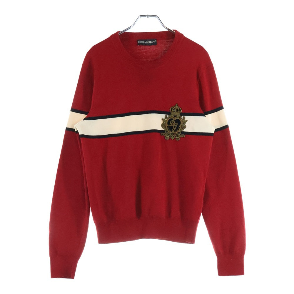 DOLCE & GABBANA(ドルチェアンドガッバーナ) 21AW エンブレム ワッペンロゴ ボーダー クルーネック ロングスリーブ 長袖ニット セーター レッド GX841Z/JAVTH