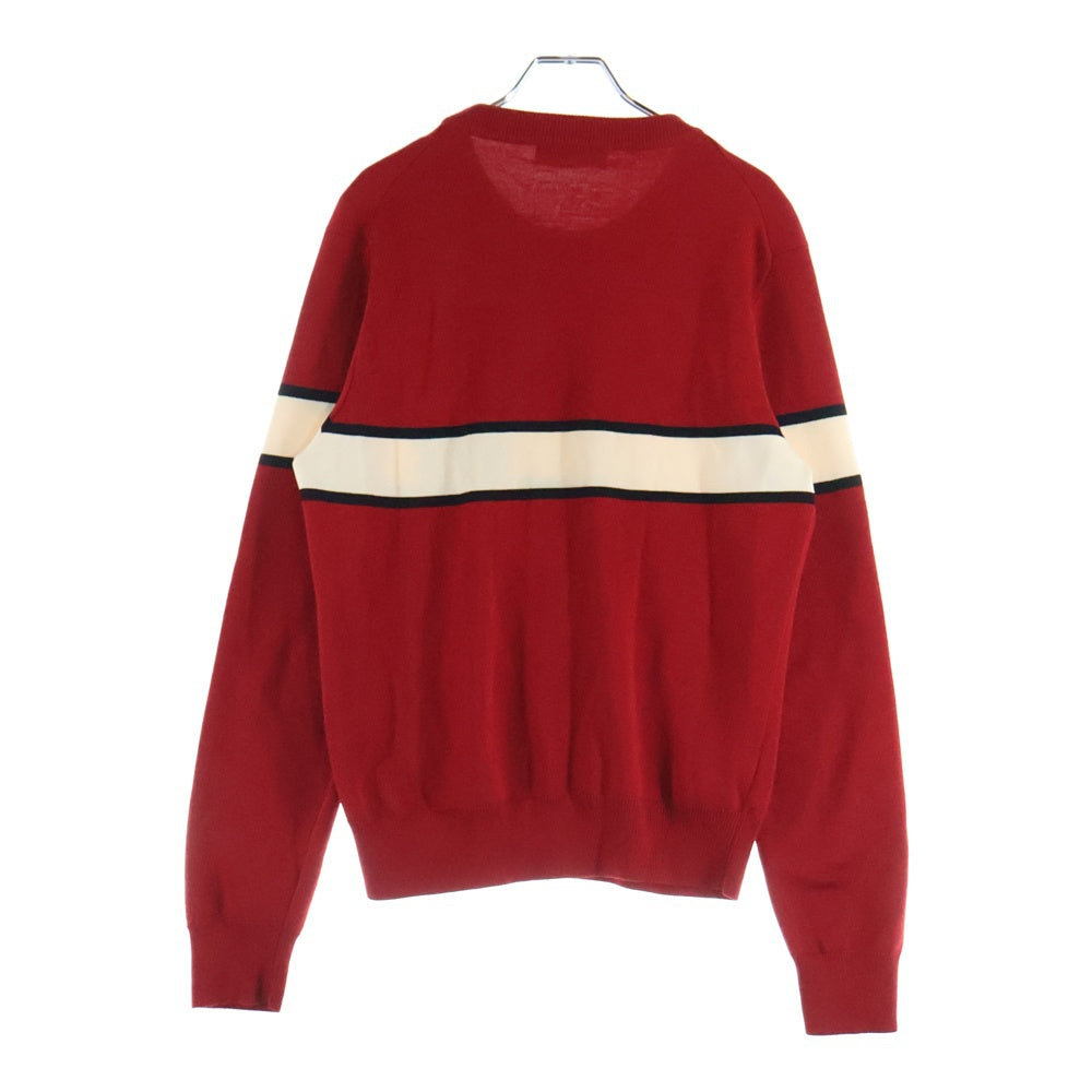 DOLCE & GABBANA(ドルチェアンドガッバーナ) 21AW エンブレム ワッペンロゴ ボーダー クルーネック ロングスリーブ 長袖ニット セーター レッド GX841Z/JAVTH