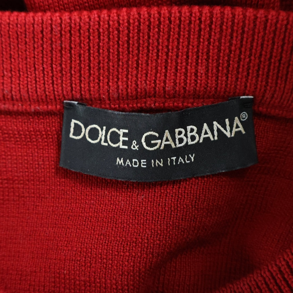 DOLCE & GABBANA(ドルチェアンドガッバーナ) 21AW エンブレム ワッペンロゴ ボーダー クルーネック ロングスリーブ 長袖ニット セーター レッド GX841Z/JAVTH
