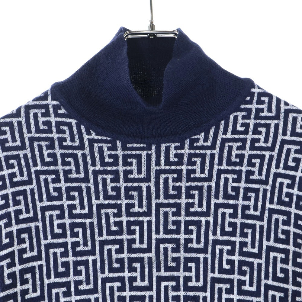 BALMAIN(バルマン) 総柄 タートルネック長袖ニットセーター ネイビー KF010K020