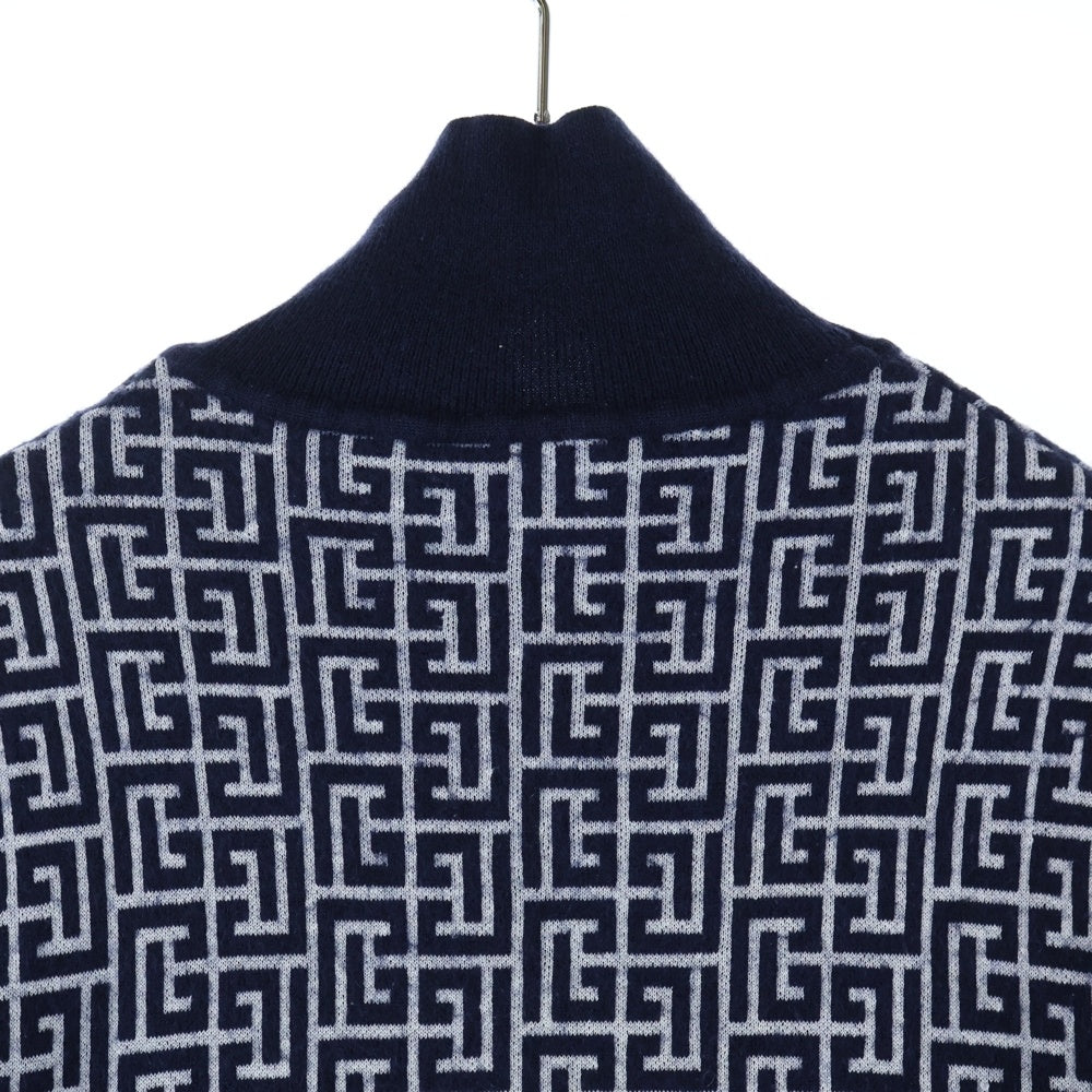 BALMAIN(バルマン) 総柄 タートルネック長袖ニットセーター ネイビー KF010K020