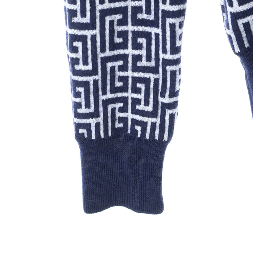 BALMAIN(バルマン) 総柄 タートルネック長袖ニットセーター ネイビー KF010K020