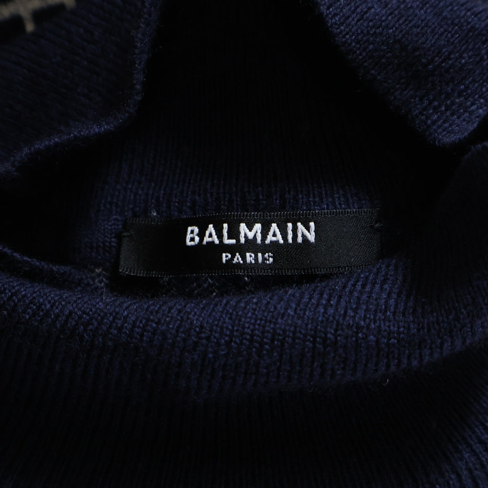 BALMAIN(バルマン) 総柄 タートルネック長袖ニットセーター ネイビー KF010K020