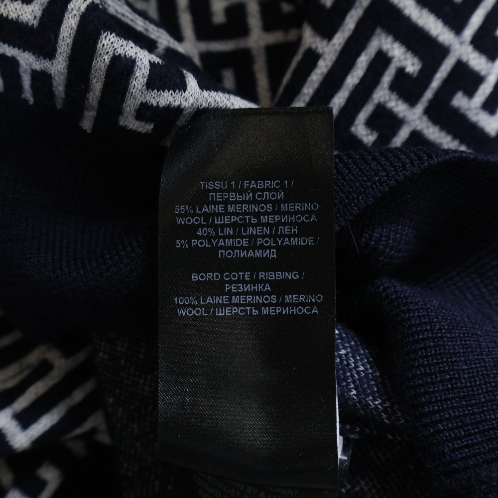 BALMAIN(バルマン) 総柄 タートルネック長袖ニットセーター ネイビー KF010K020