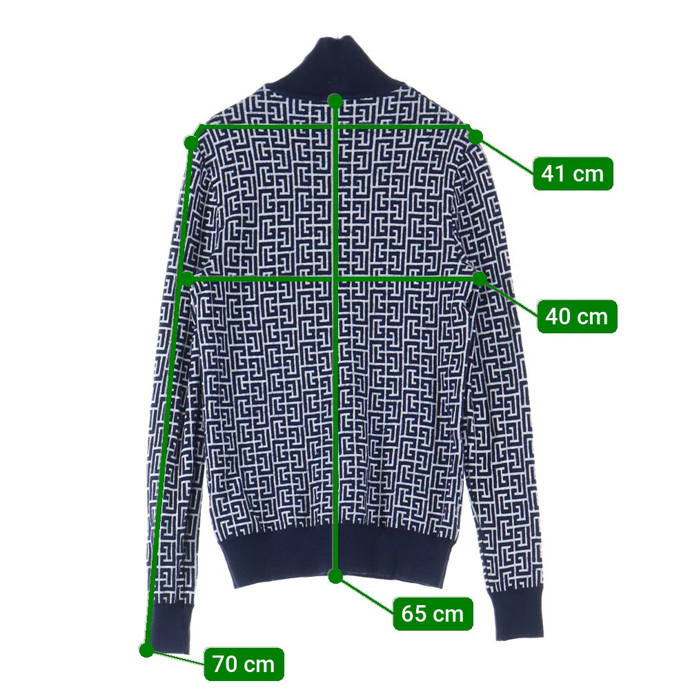 BALMAIN(バルマン) 総柄 タートルネック長袖ニットセーター ネイビー KF010K020