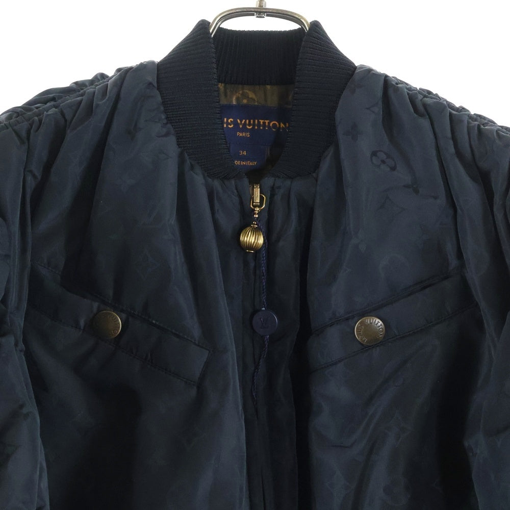 LOUIS VUITTON(ルイヴィトン) 22SS モノグラム総柄 ギャザーデザイン クロップド ショート丈 ジップアップ ボンバージャケット ブルゾン ブラック レディース RW221B FLX FMOW75
