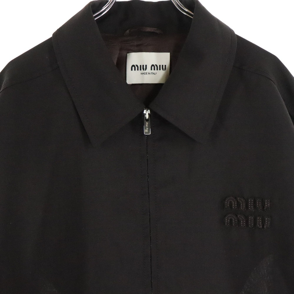 miumiu(ミュウミュウ) 24SS ワッペンロゴ モヘア ウール ジップアップ ジャケット ブルゾン ブラウン ML1041