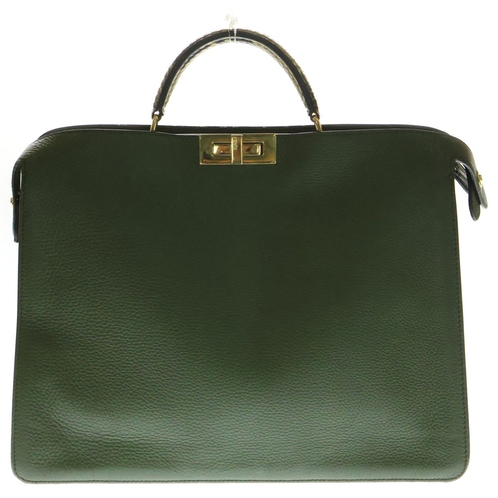 FENDI(フェンディ) ピーカブー ラージ パイソン コンビレザー 2WAY ハンド ショルダーバッグ ゴールド金具 グリーン