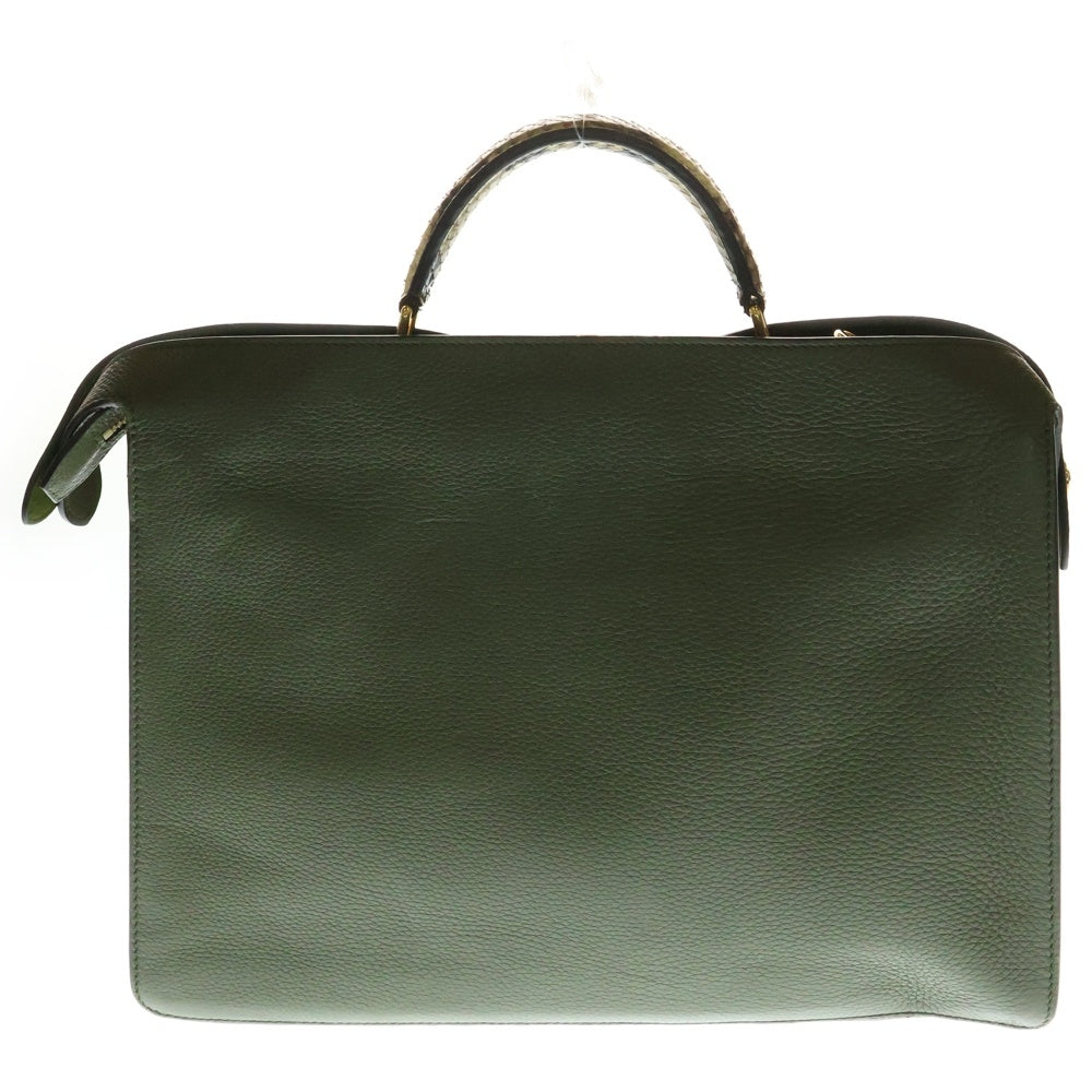FENDI(フェンディ) ピーカブー ラージ パイソン コンビレザー 2WAY ハンド ショルダーバッグ ゴールド金具 グリーン