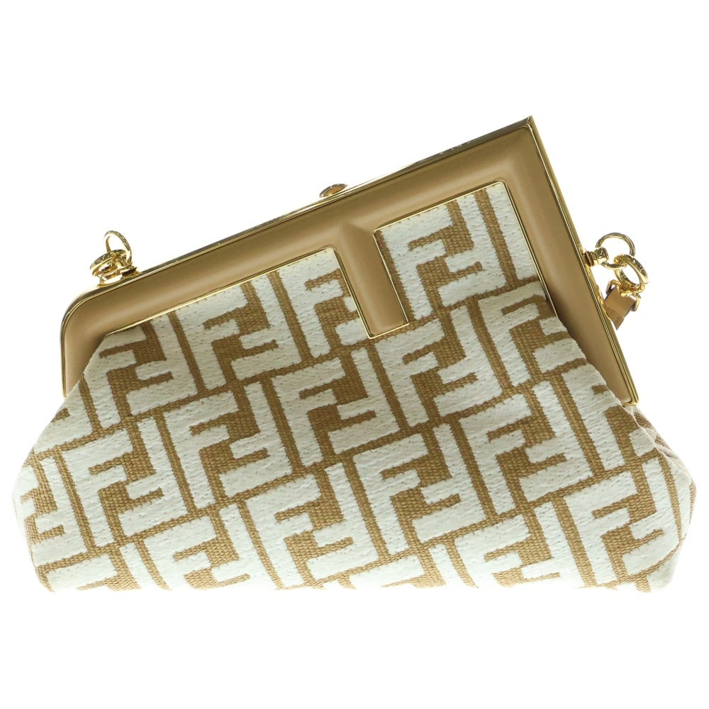 FENDI(フェンディ) ファースト スモール ズッカ柄 キャンバス レザー 2WAY クラッチ ショルダーバッグ ゴールド金具 ベージュ 8BP129