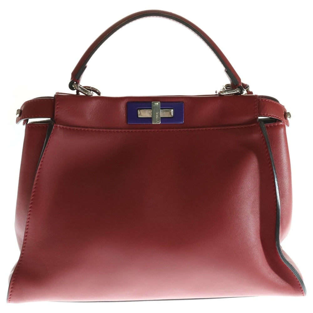 FENDI(フェンディ) ピーカブー ミディアム レザー 2WAY ハンド ショルダーバッグ シルバー金具 レッド/パープル