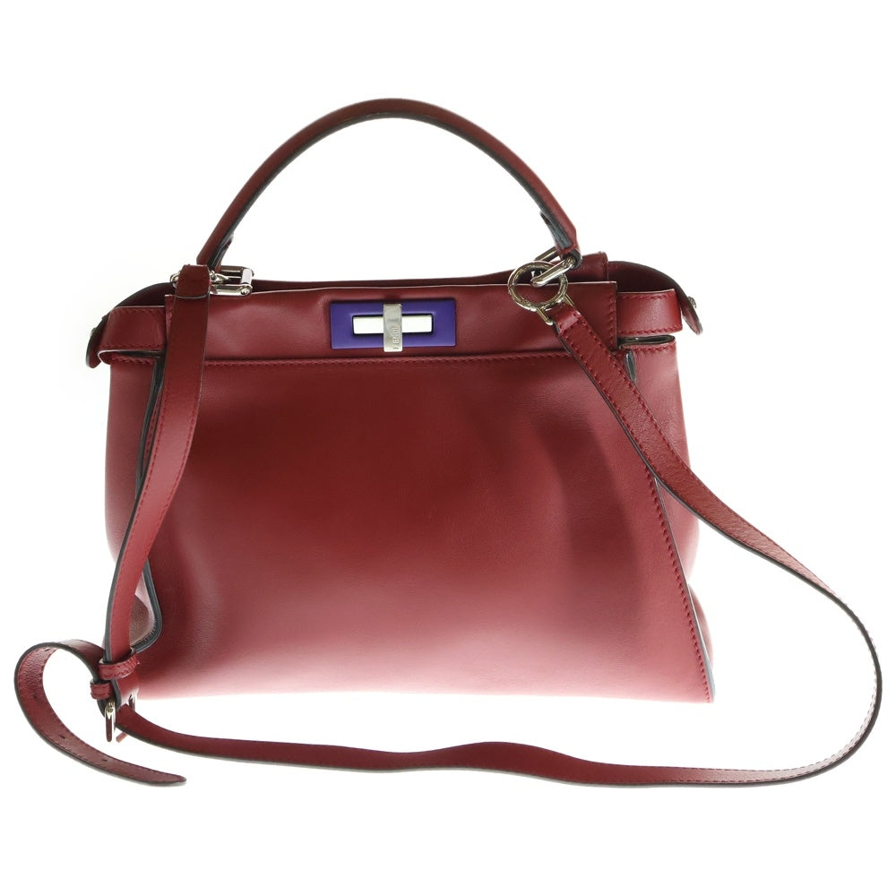 FENDI(フェンディ) ピーカブー ミディアム レザー 2WAY ハンド ショルダーバッグ シルバー金具 レッド/パープル