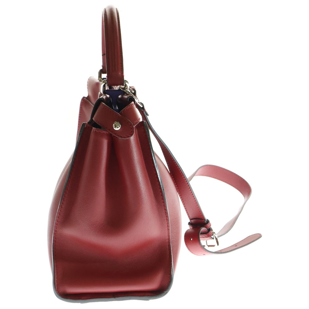 FENDI(フェンディ) ピーカブー ミディアム レザー 2WAY ハンド ショルダーバッグ シルバー金具 レッド/パープル