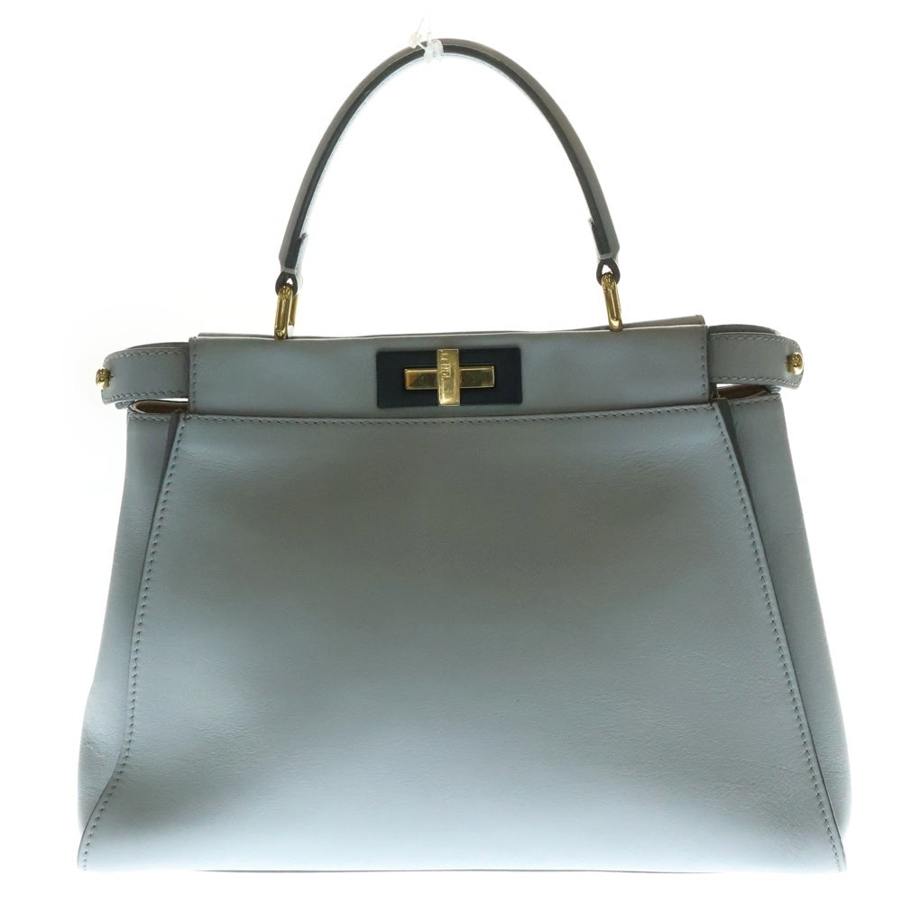 FENDI(フェンディ) ピーカブー ミディアム レザー 2WAY ハンド ショルダーバッグ ゴールド金具 グレー