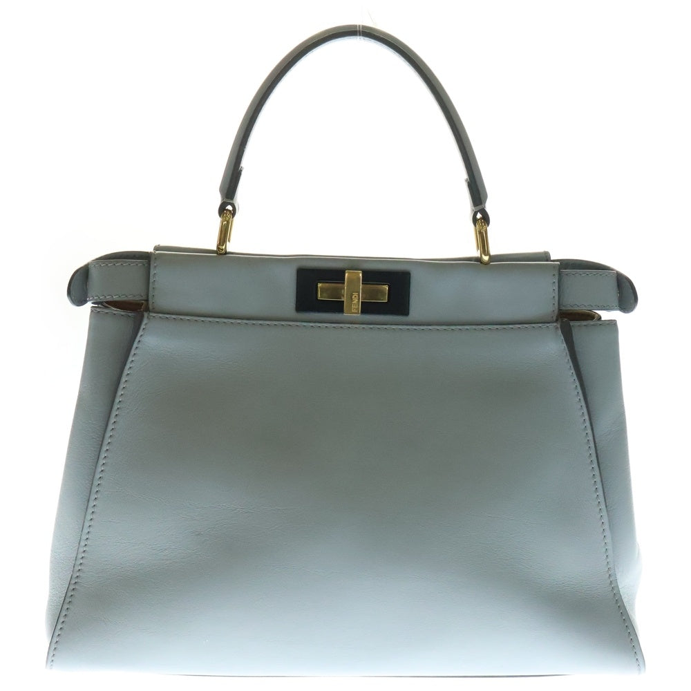 FENDI(フェンディ) ピーカブー ミディアム レザー 2WAY ハンド ショルダーバッグ ゴールド金具 グレー