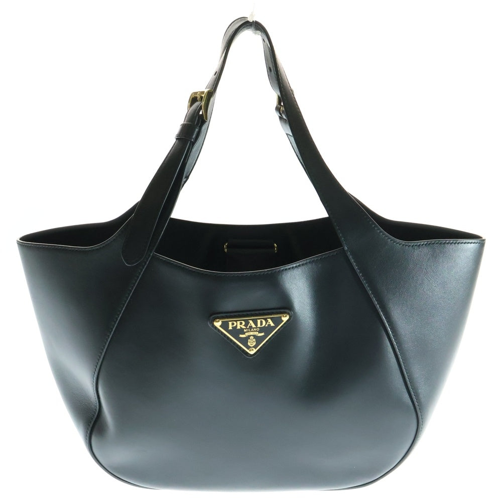 PRADA(プラダ) 三角プレート トートバッグ ハンドバッグ ブラック ゴールド金具 レザー 1BG483
