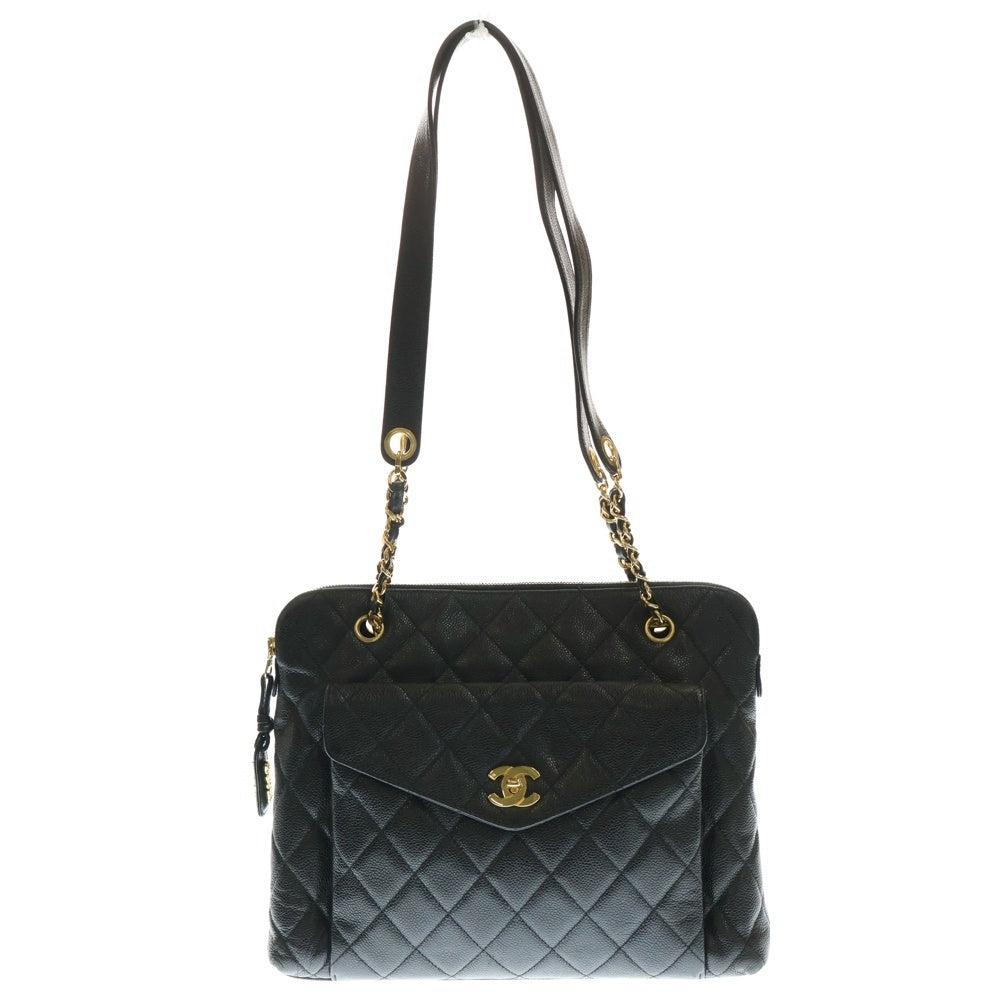 CHANEL(シャネル) ココマーク チェーントートバッグ ハンドバッグ ブラック キャビアスキン ゴールド金具