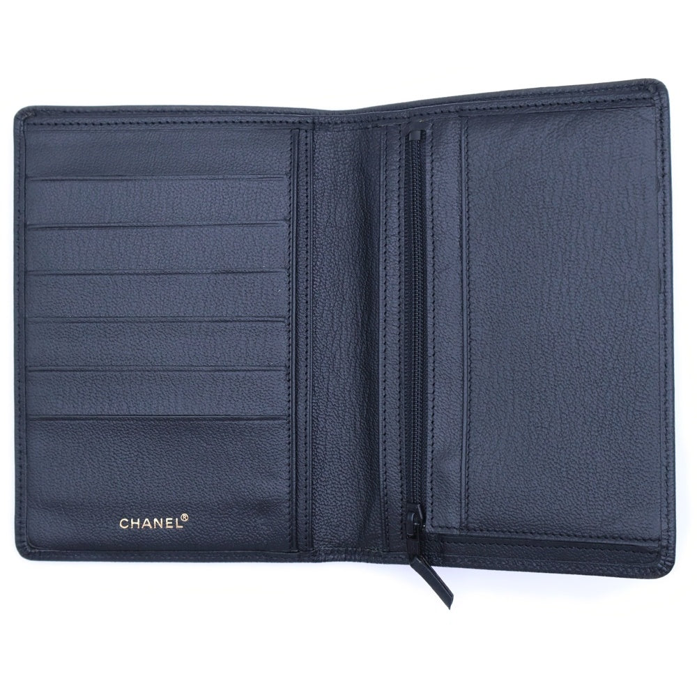 CHANEL(シャネル) ココマーク ロゴプレート レザー ウォレット 二つ折り財布 ゴールド金具 ブラック 5番台