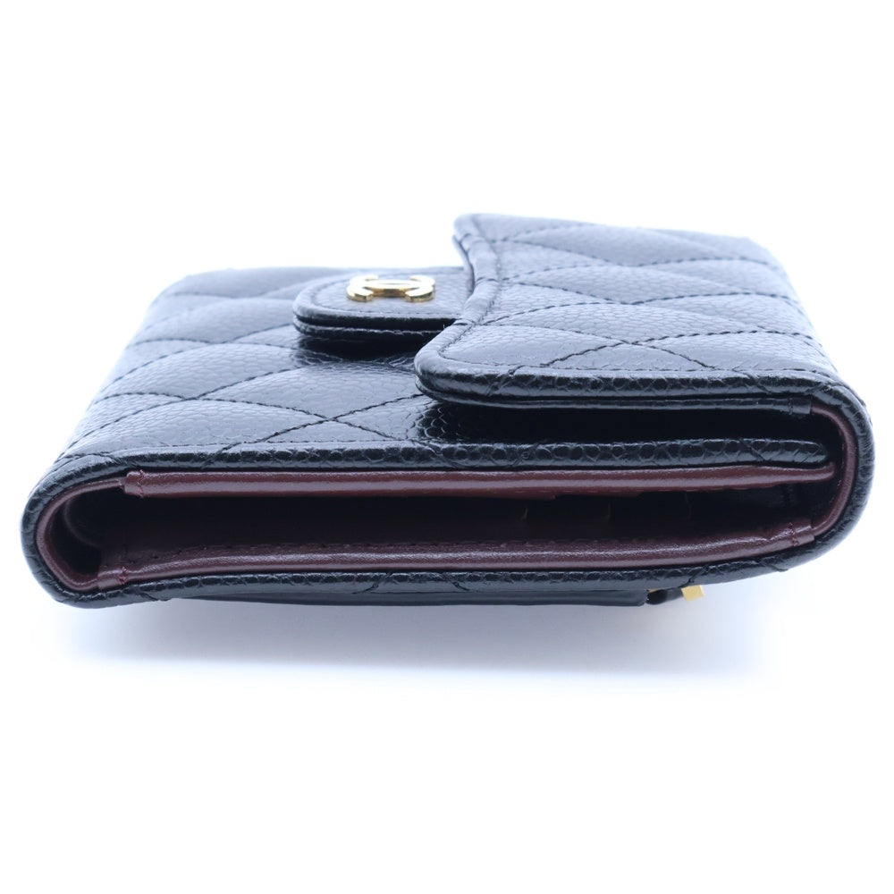 CHANEL(シャネル) ココマーク キャビアスキン タイムレスクラシックライン レザーコンパクトウォレット 三つ折り財布 ブラック レディース AP0231