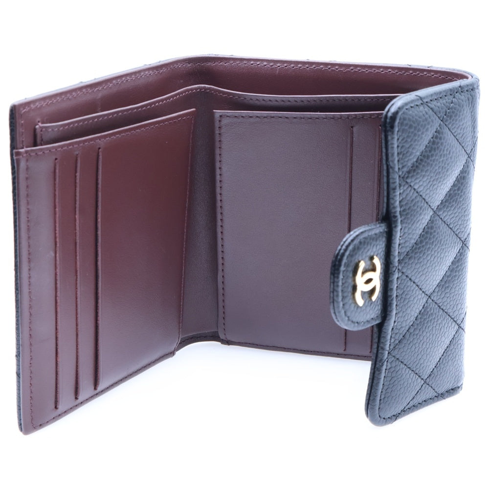 CHANEL(シャネル) ココマーク キャビアスキン タイムレスクラシックライン レザーコンパクトウォレット 三つ折り財布 ブラック レディース AP0231