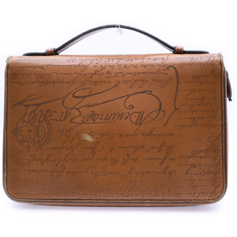 Berluti(ベルルッティ) カリグラフィ スクリット イタウバワイド レザーセカンドバッグ ハンドバッグ ブラウン