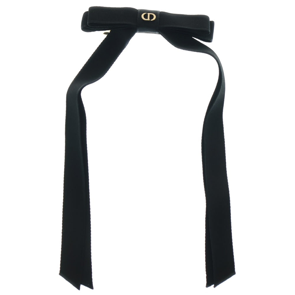 Christian Dior(クリスチャンディオール) CDロゴ リボン バレッタ ヘアアクセサリー ヘアクリップ ブラック ゴールド金具