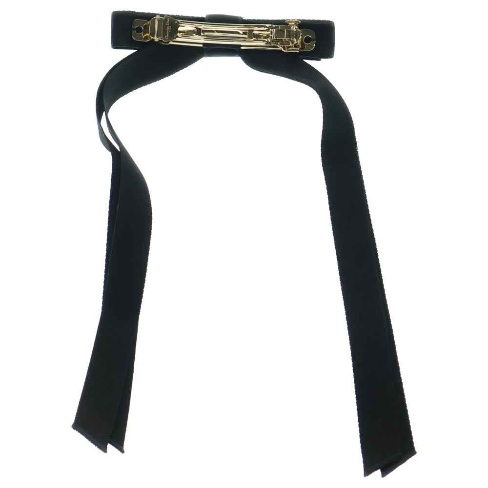 Christian Dior(クリスチャンディオール) CDロゴ リボン バレッタ ヘアアクセサリー ヘアクリップ ブラック ゴールド金具